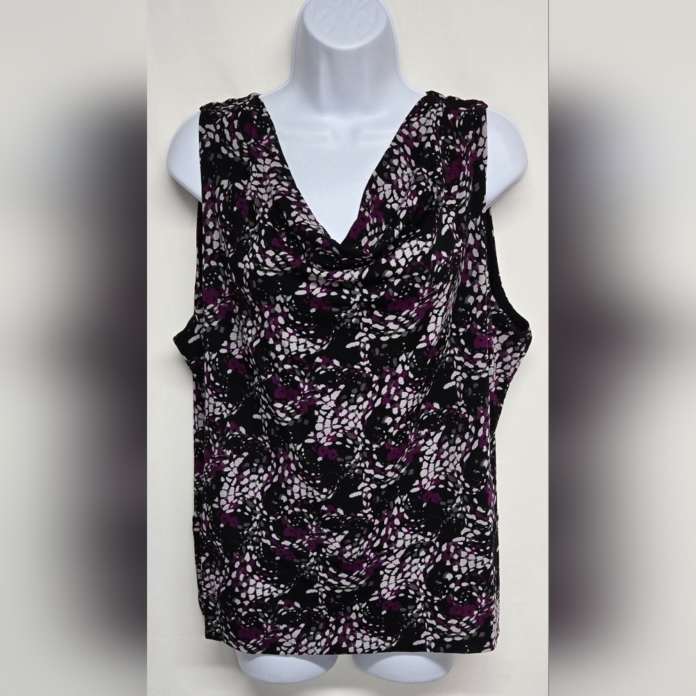 Alfani XL Stretch Sleeveless Pull Over Cowlneck Printed Top Blouse